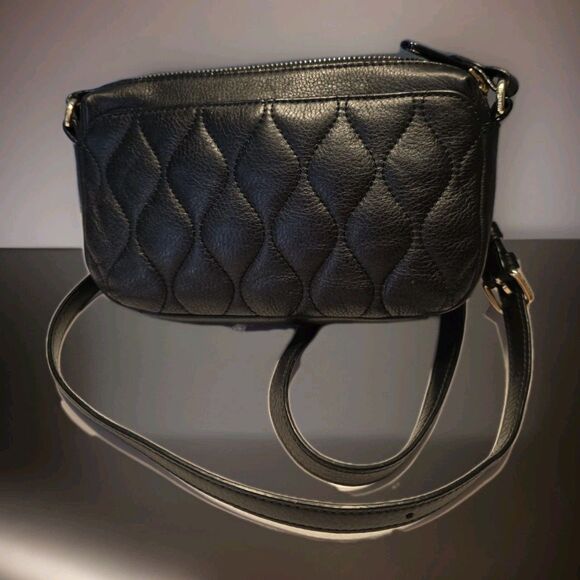 VERA BRADLEY Sycamore Leather Sydney Crossbody Black Quilted - Picture 4 of 15